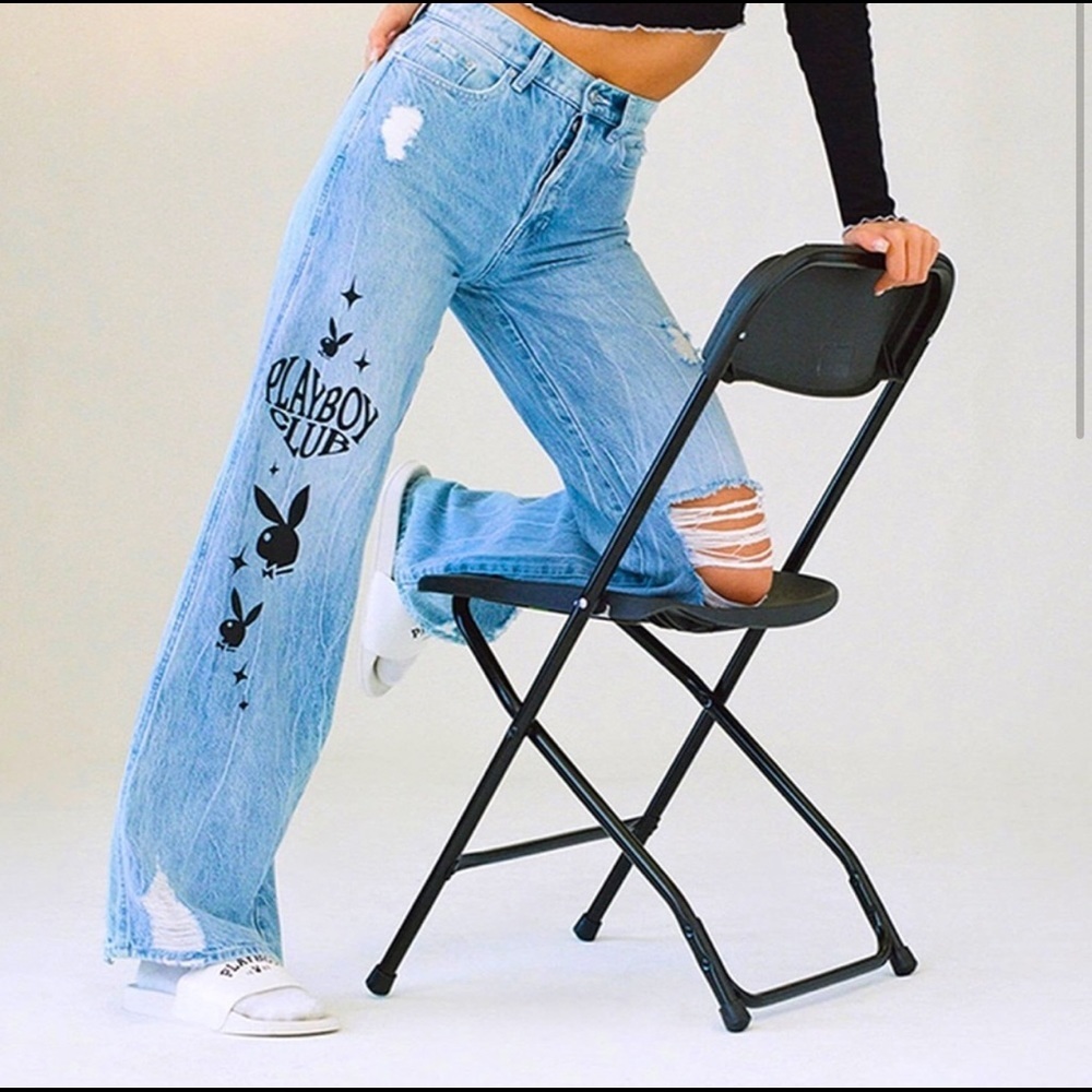 NWT Playboy X PacSun Jeans Eco Distressed High Waisted Baggy 22 23 24 25 27 - Picture 2 of 15